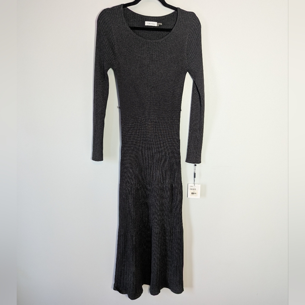 Calvin Klein Charcoal Long Sleeve Dress Sz Medium